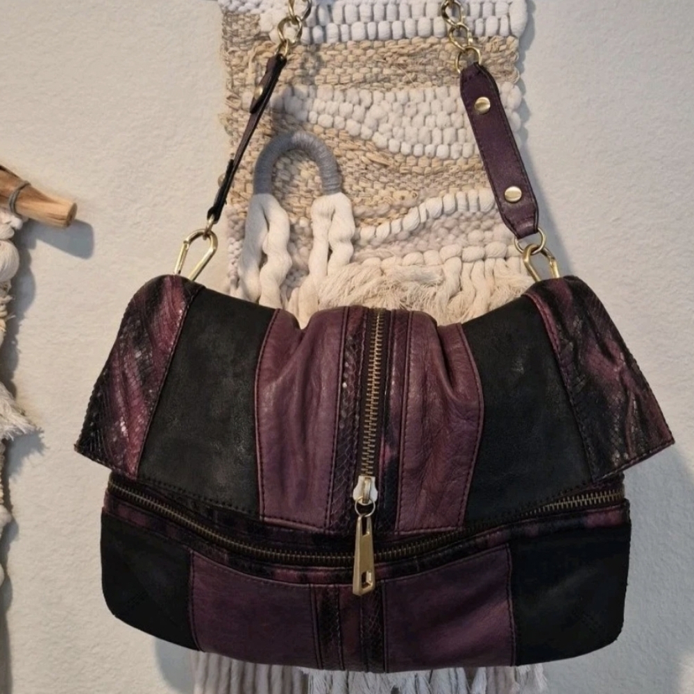 STEVEN by Steve Madden Snake Charmer Leather & Suede Fold-Over Shoulder Bag